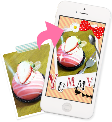 By using photodeco, photographs will be decorated more cutely like this